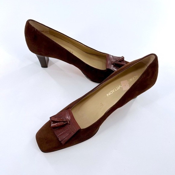 Adrienne Vittadini Brown Suede Womens 9.5 B  Tassel Loafer Heel vintage - Picture 4 of 14